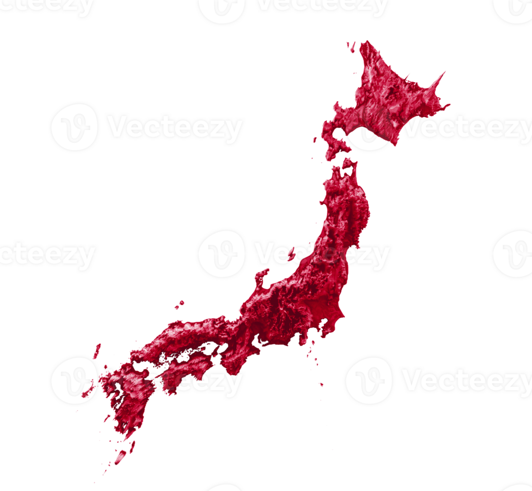 Japan map with the flag Colors Shaded relief map 3d illustration png