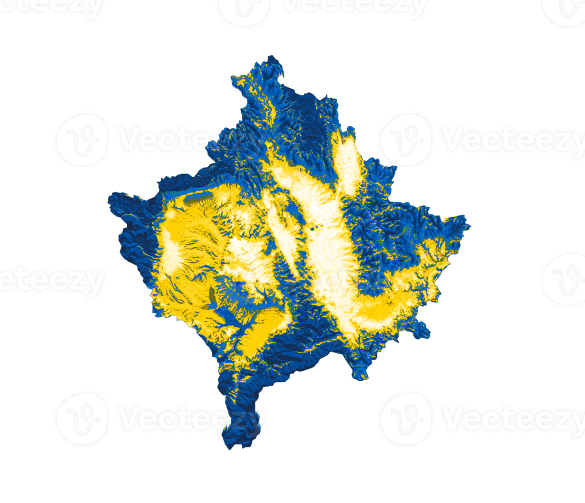 Kosovo map with the flag Colors Shaded relief map 3d illustration png