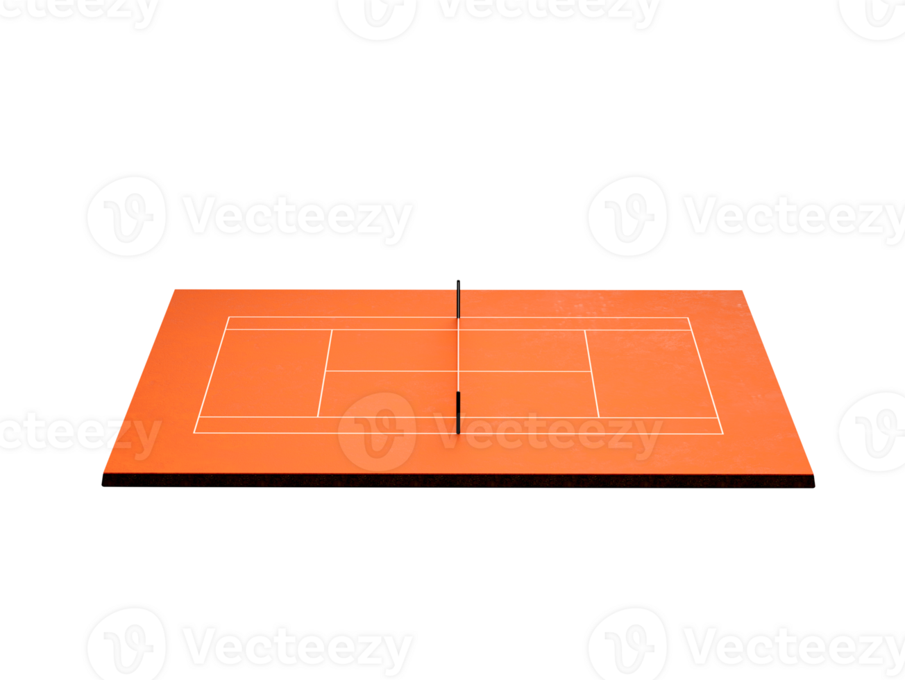 3D Orange Clay Tennis Court Field With Net And White Lines Marking Boundaries 3D Illustration png