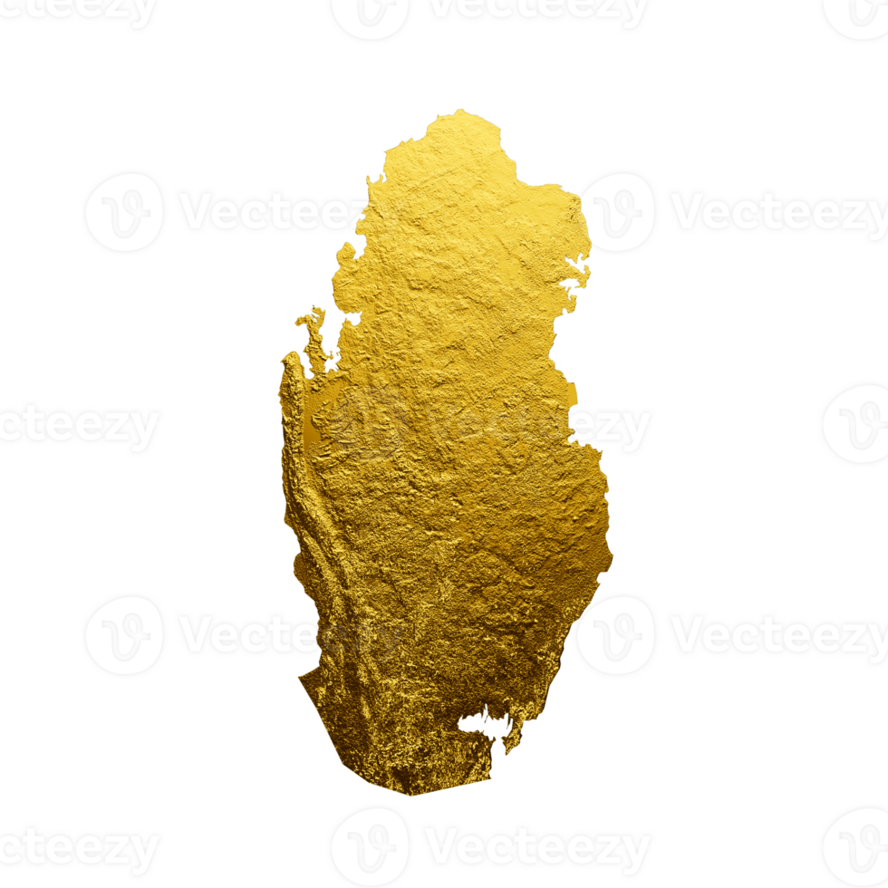 Qatar Map Golden metal Color Height map 3d illustration png