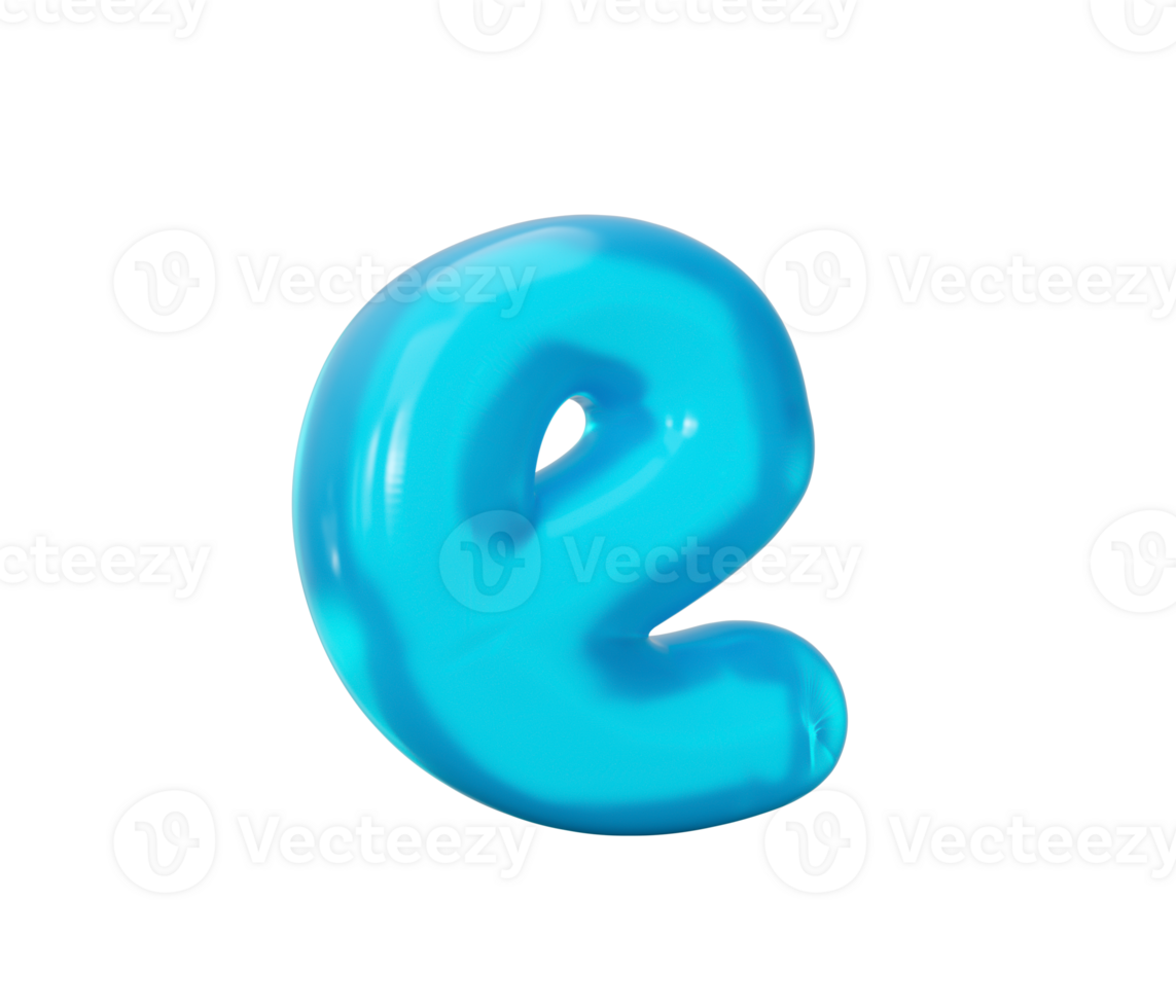 letter e gemaakt van aqua blauwe gelei vloeistof. 3d alfabet kleine letters 3d illustratie png