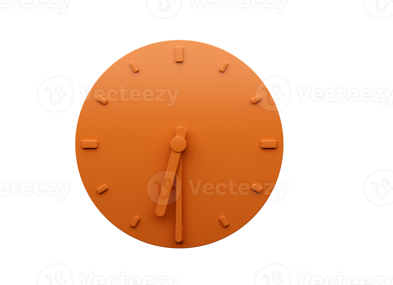 Minimal Orange clock Half past Six o'clock abstract Minimalist wall clock 3d Illustration png