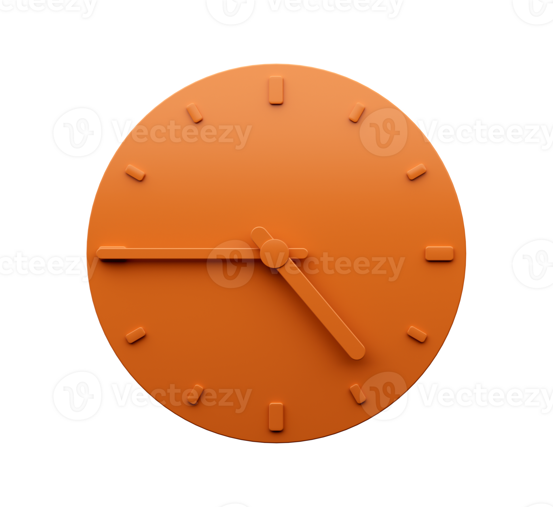 Minimal Orange clock quarter to Five abstract Minimalist wall clock 3d
