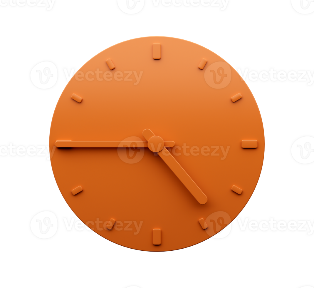 Minimal Orange clock quarter to Five abstract Minimalist wall clock 3d Illustration png