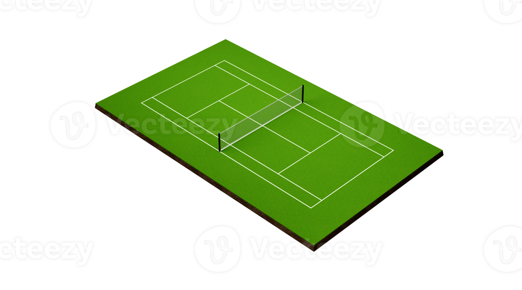 3d verde Relva tênis quadra campo com internet e branco linhas marcação limites 3d ilustração png