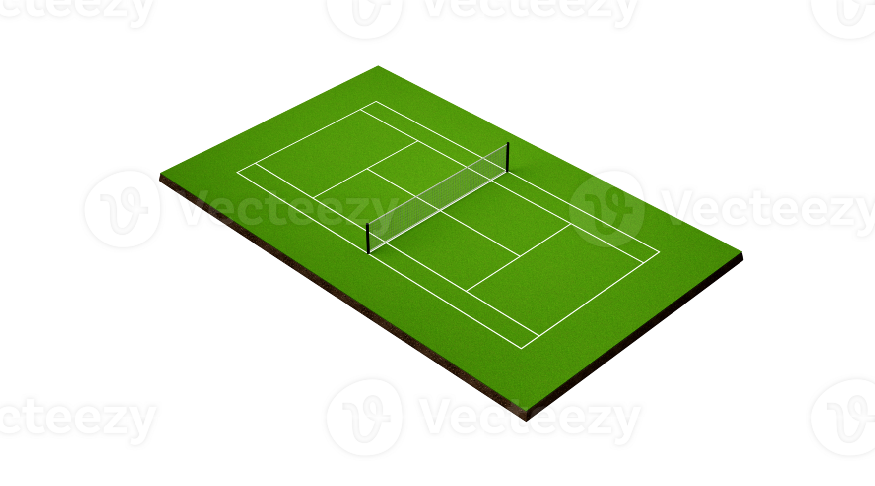 3D Green Grass Tennis Court Field With Net And White Lines Marking Boundaries 3D Illustration png