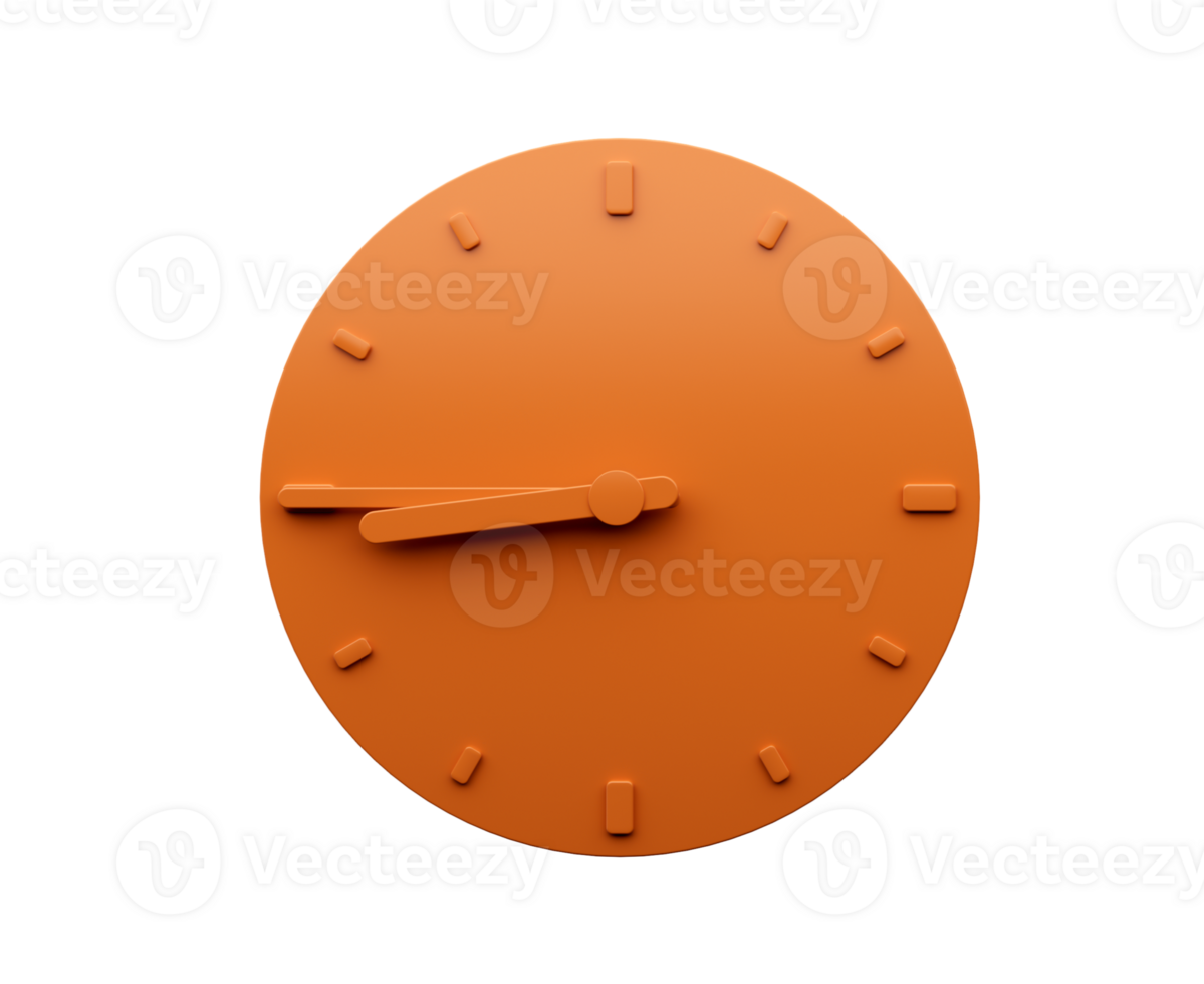 Minimal Orange clock quarter to Nine abstract Minimalist wall clock 3d Illustration png