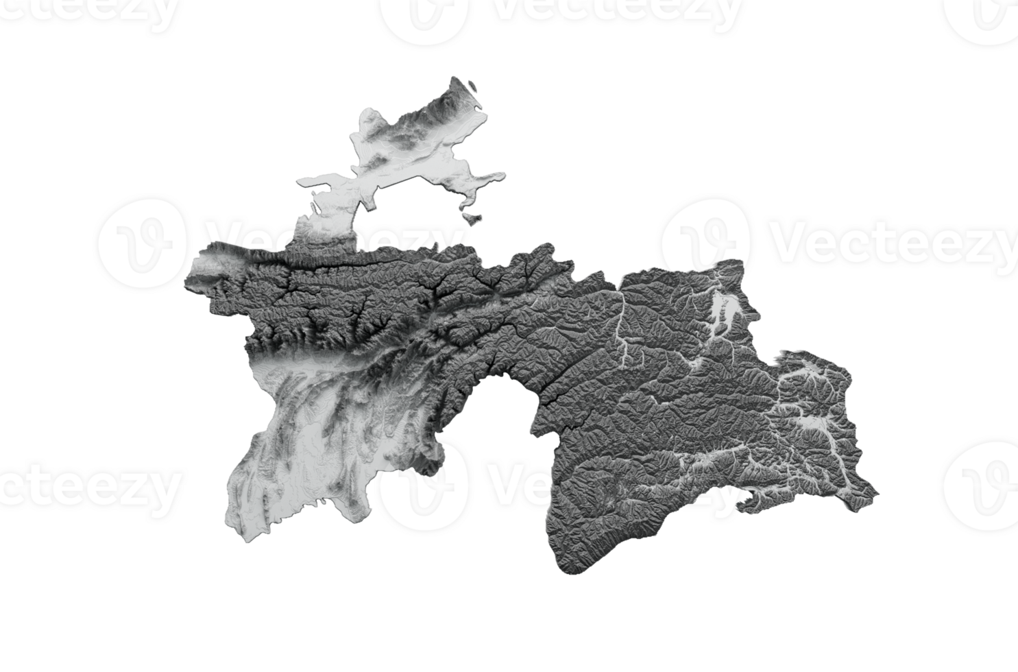 Tajikistan Map Flag Shaded relief Color Height map 3d illustration png