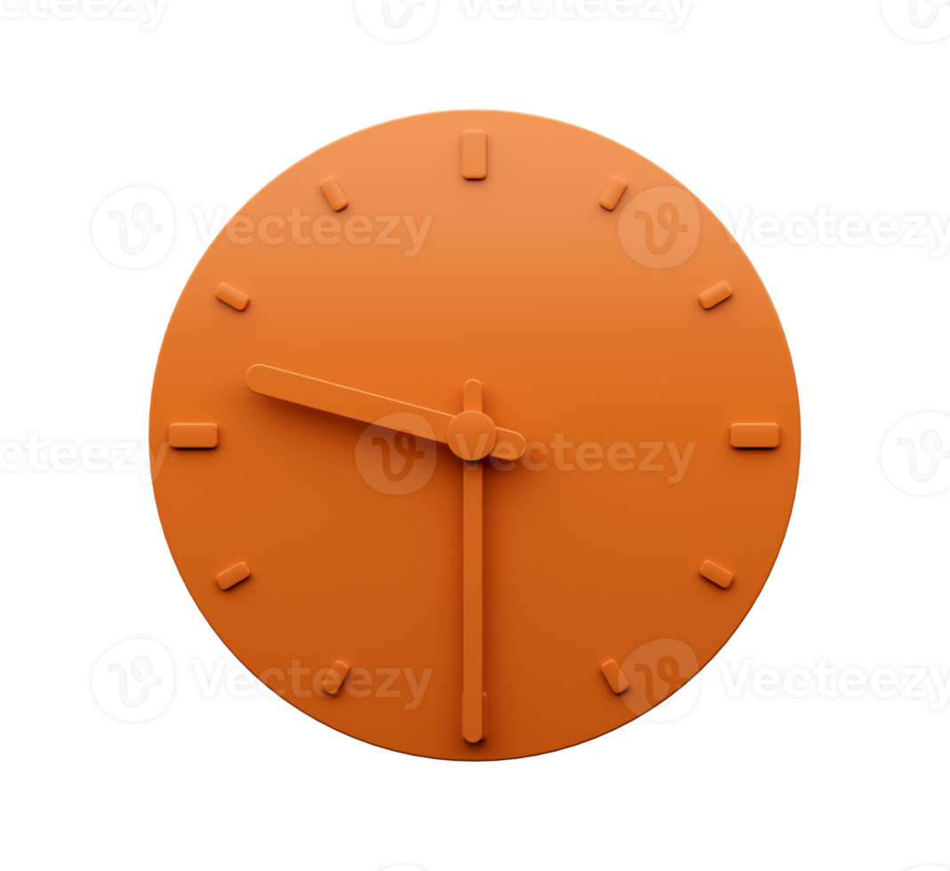 Minimal Orange clock Half past Nine o'clock abstract Minimalist wall clock 3d Illustration png