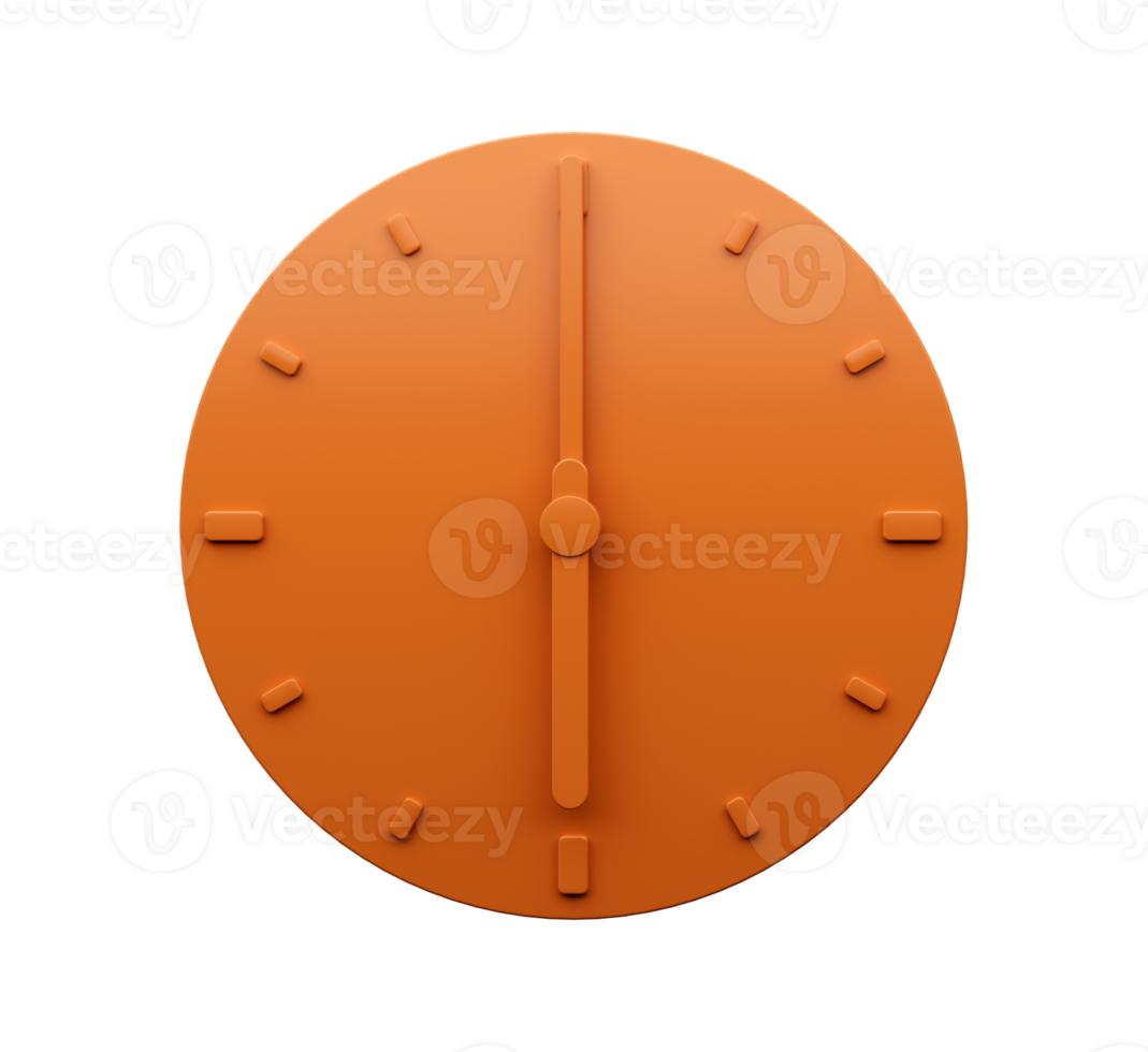 Minimal Orange clock Six 6 o'clock abstract Minimalist wall clock 3d Illustration png