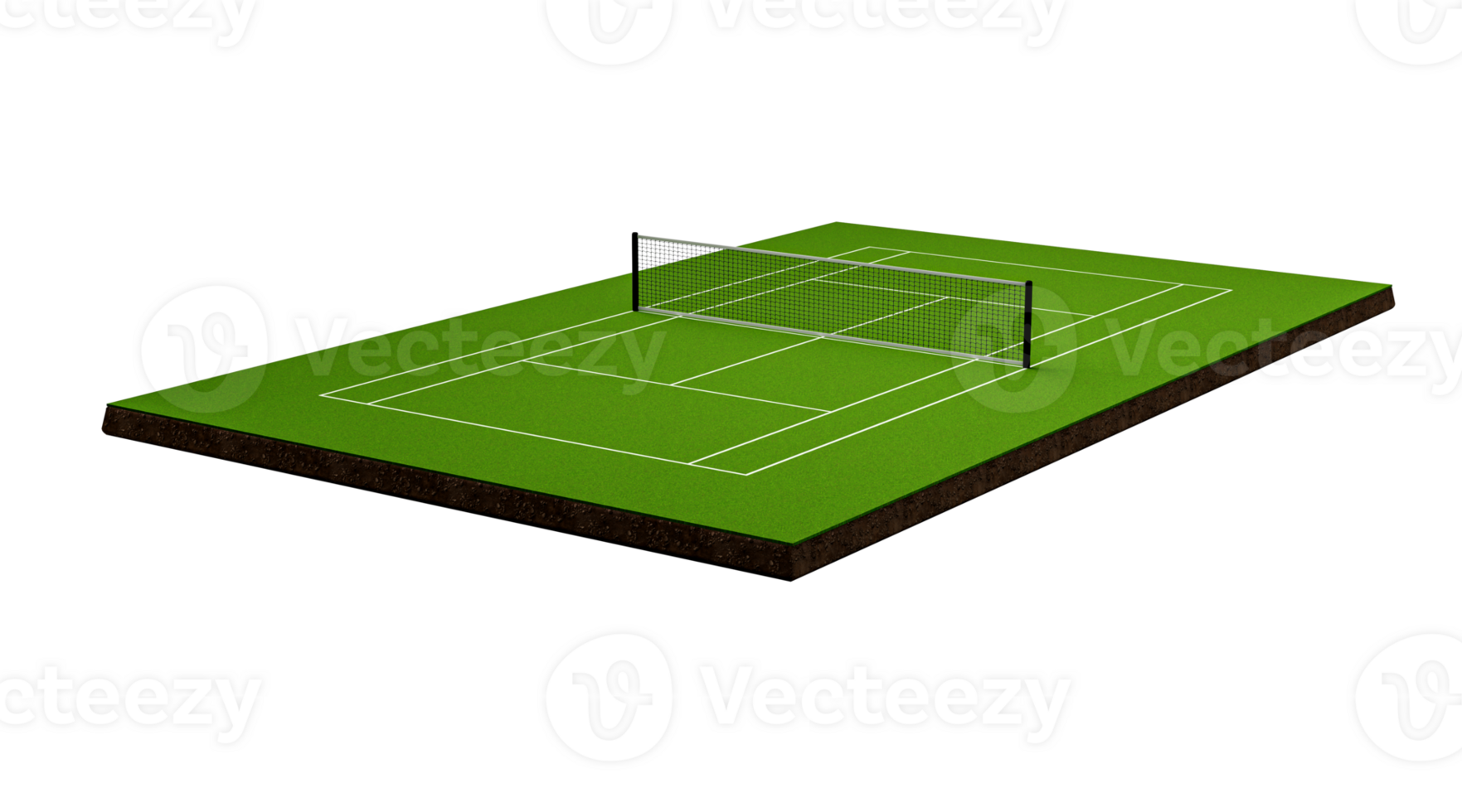 3D Green Grass Tennis Court Field With Net And White Lines Marking Boundaries 3D Illustration png