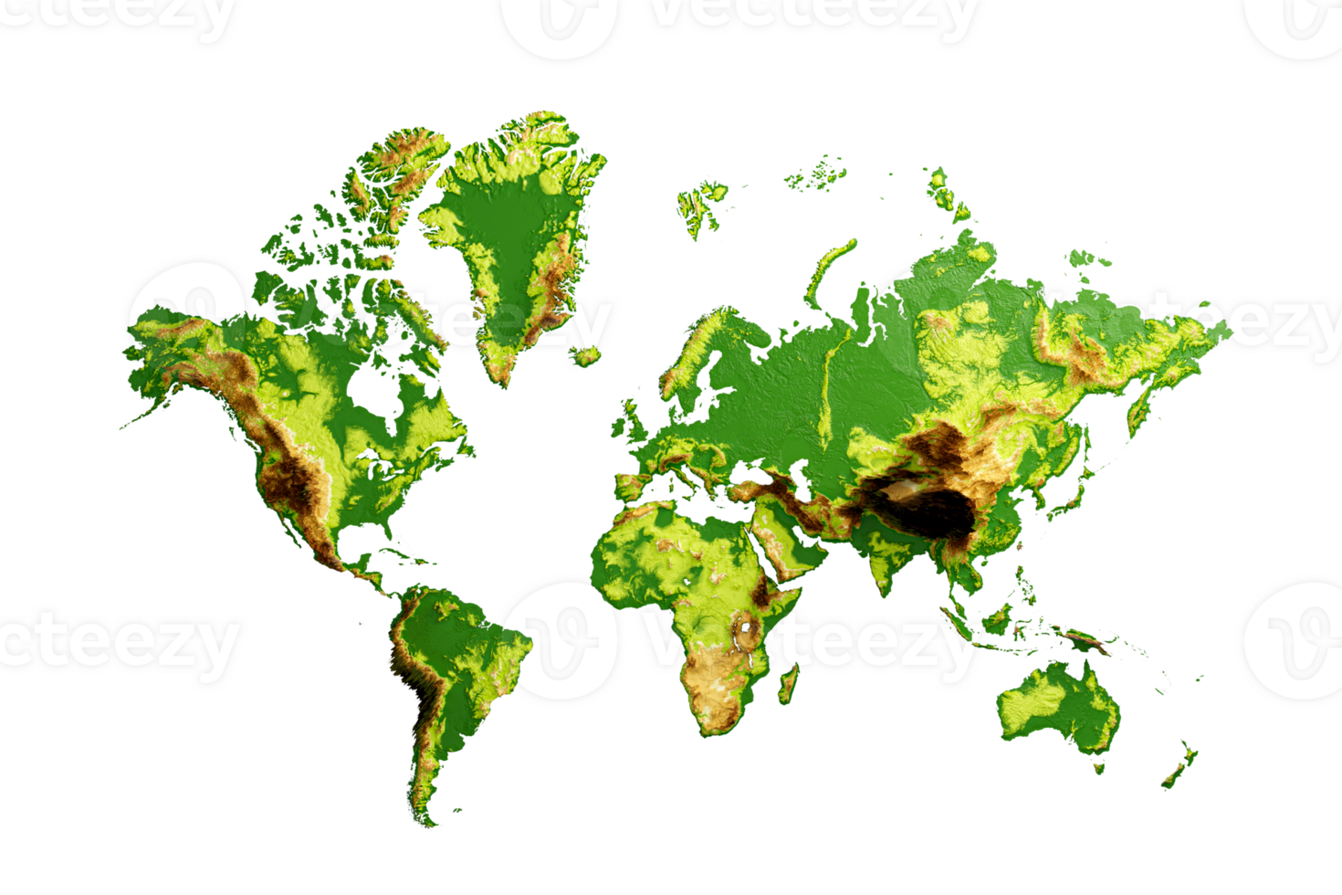 3d värld Karta skuggad lättnad hypsometrisk Karta, 3d illustration png