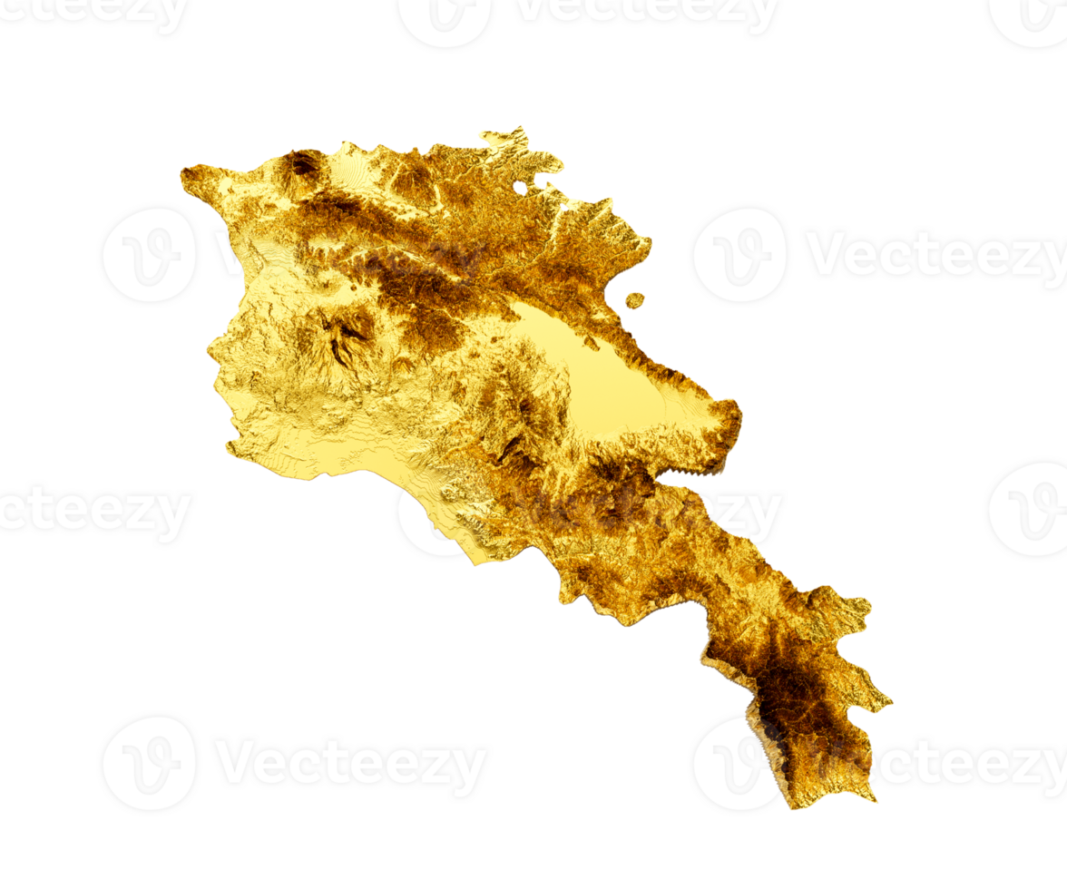 Armenia Map Golden metal Color Height map 3d illustration png
