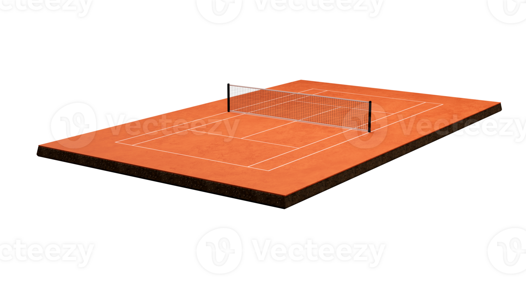 Tennis court Clay Top view field Court field with markings. Play on red clay court, Tennis net 3d illustration png