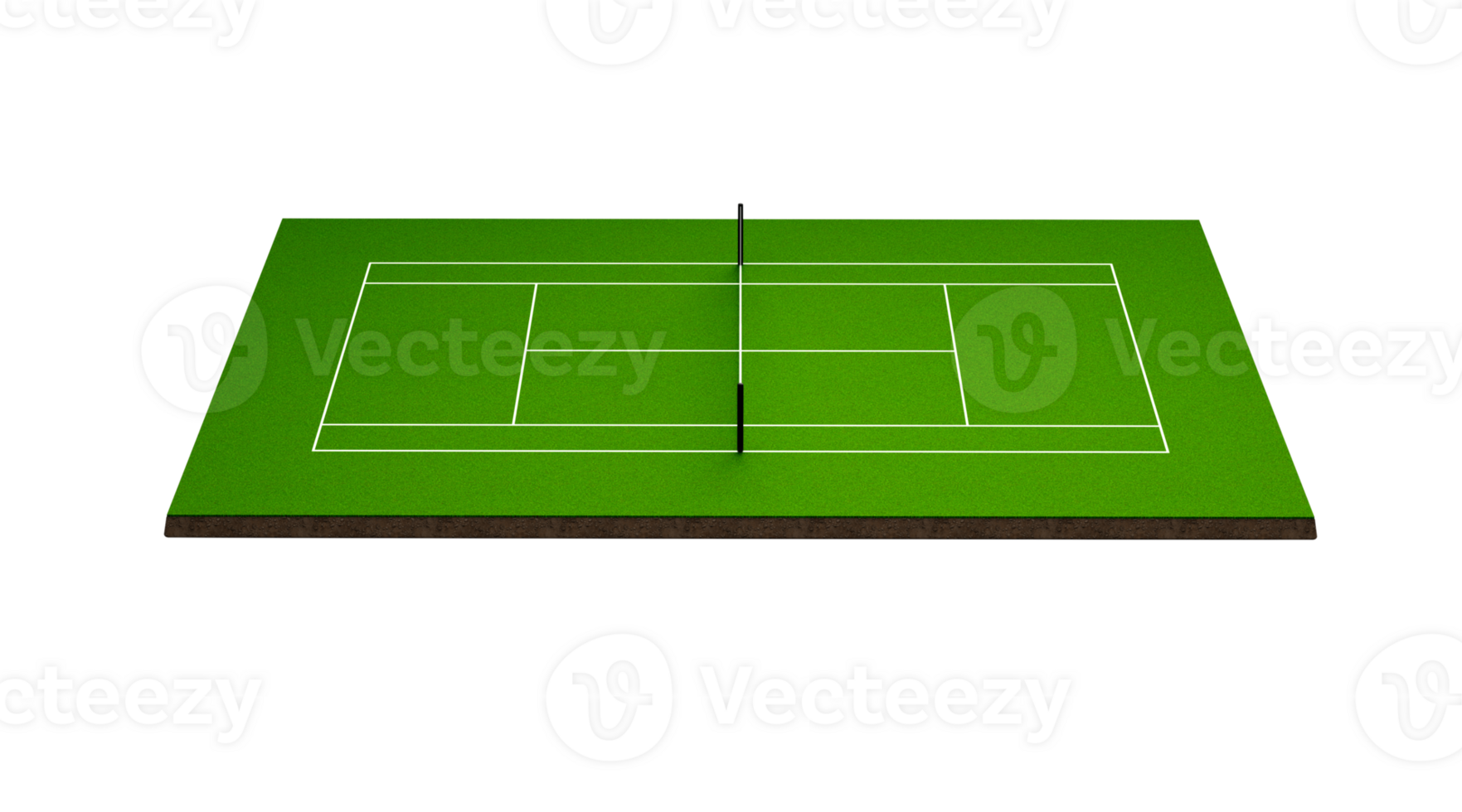 3D Green Grass Tennis Court Field With Net And White Lines Marking Boundaries 3D Illustration png
