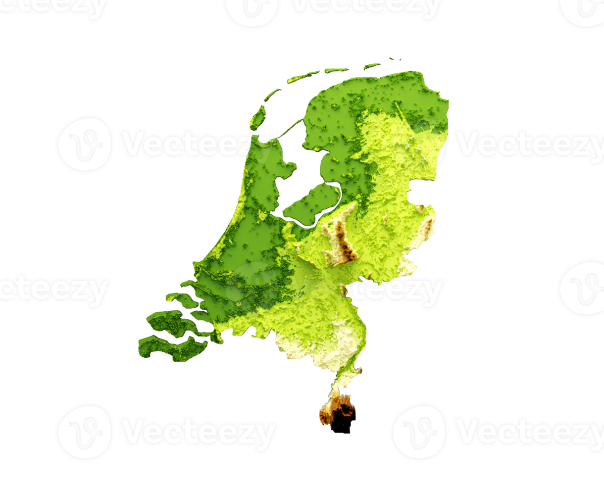 Netherlands Map Shaded relief Color Height map 3d illustration png