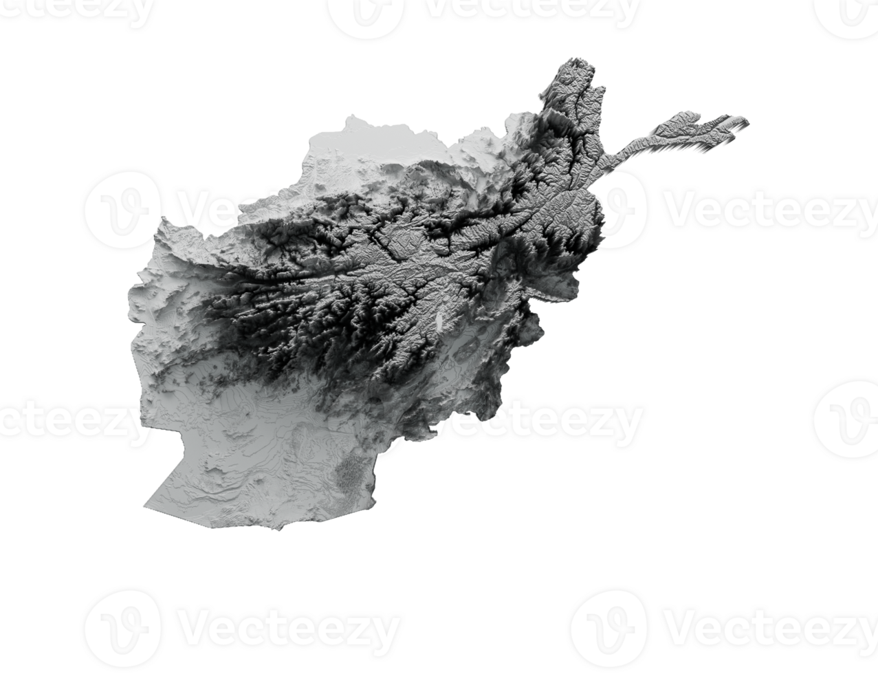 Afeganistão mapa sombreado alívio Preto e branco cor altura mapa 3d ilustração png