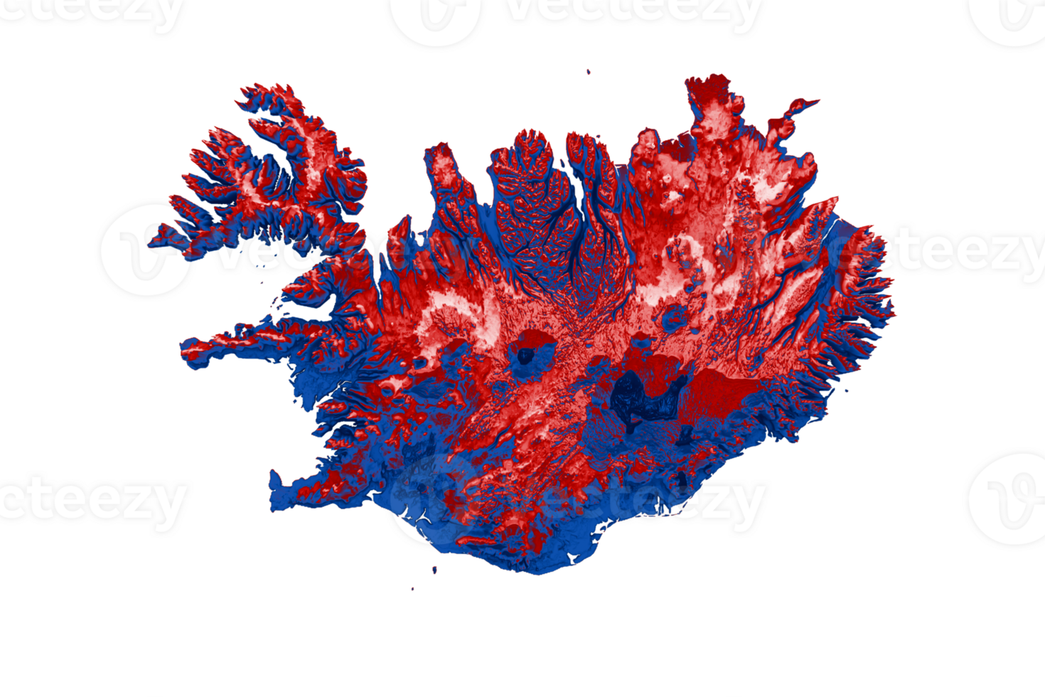 island karte mit den flaggenfarben rot und blau schattierte reliefkarte 3d illustration png
