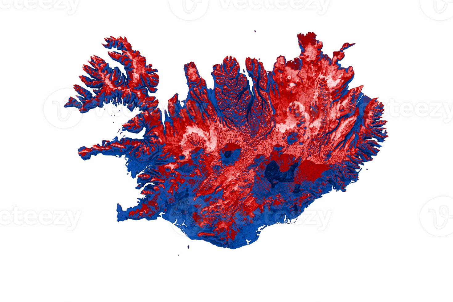 Iceland map with the flag Colors Red and Blue Shaded relief map 3d illustration png