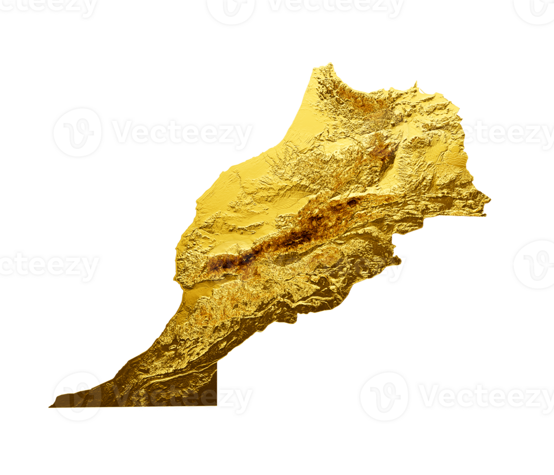 Morocco Map Golden metal Color Height map 3d illustration png