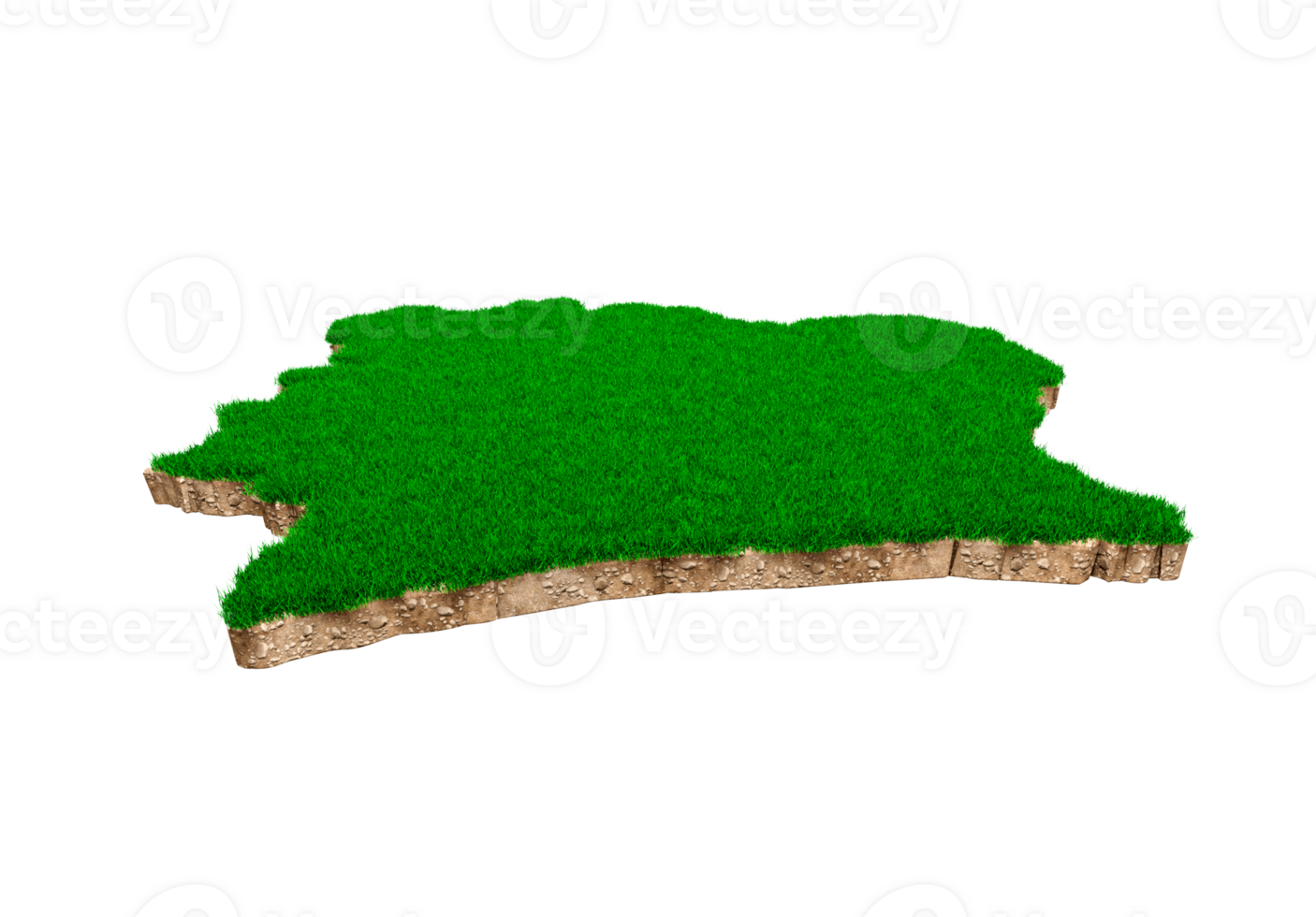 Ivory Coast Map soil land geology cross section with green grass and Rock ground texture 3d illustration png