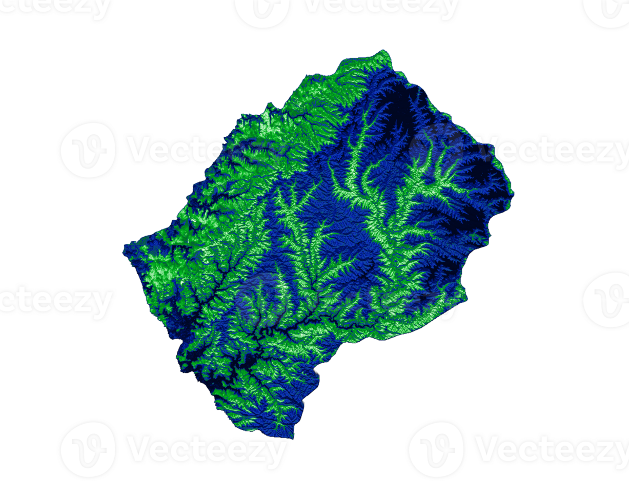 Lesotho map with the flag Colors Blue and Red Shaded relief map 3d illustration png