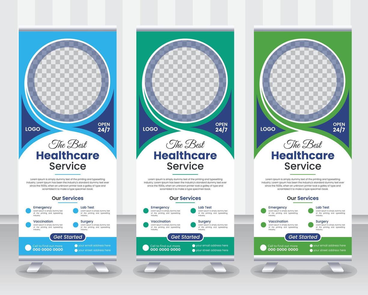 Modern Medical Healthcare X Roll Up Banner Design Template with beautiful shapes and gradient color Pro design vector