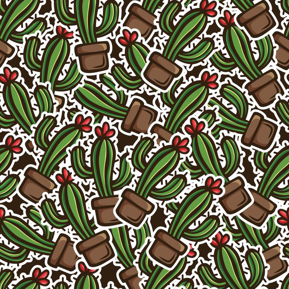 cactus doodle seamless pattern design vector
