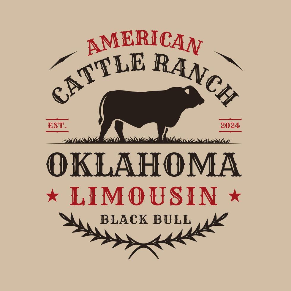 Vintage Rustic Limousin Bull Cow Cattle Farm Western Livestock Logo vector