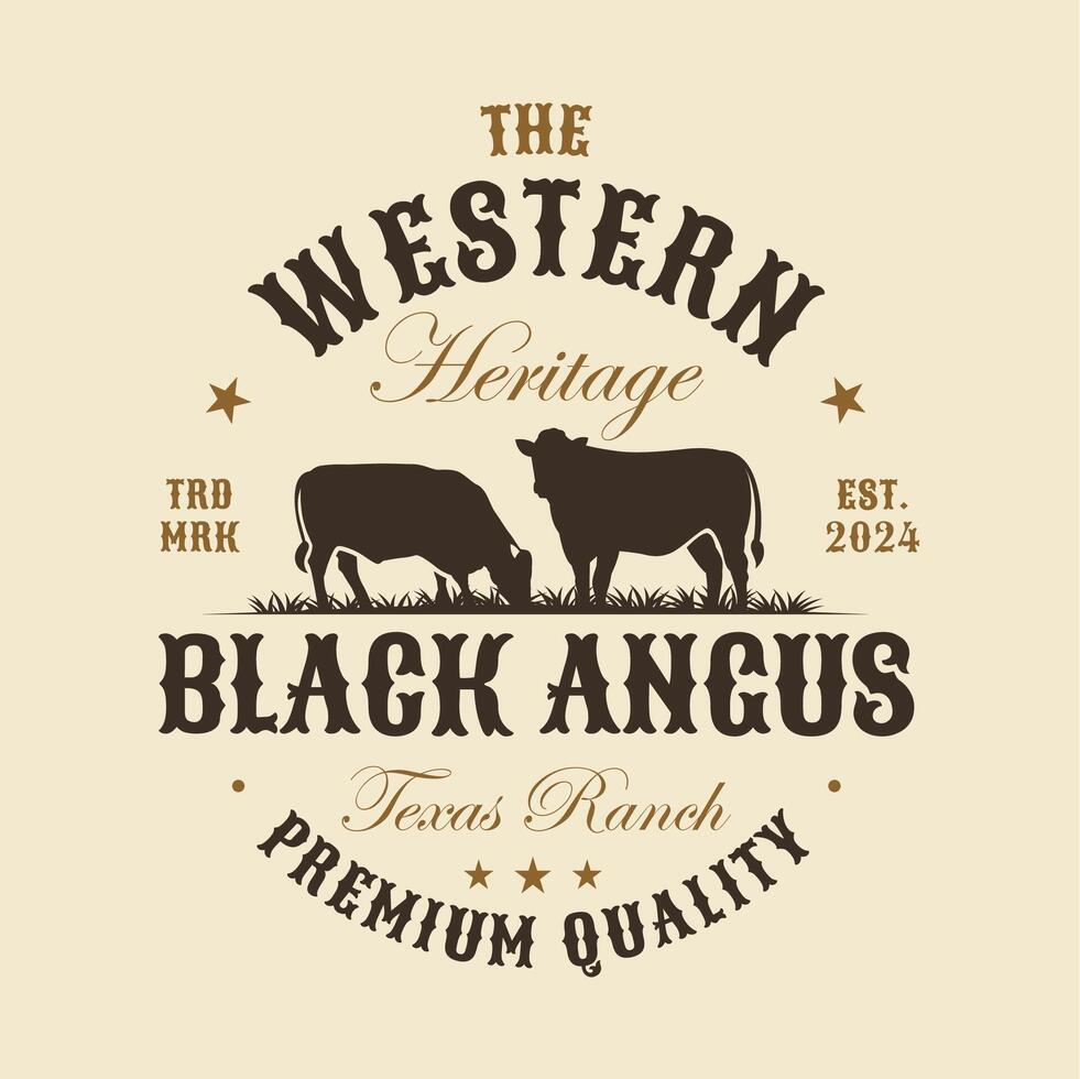 Western Black Angus Cow Bull Cattle Texas Ranch Beef Livestock Logo vector