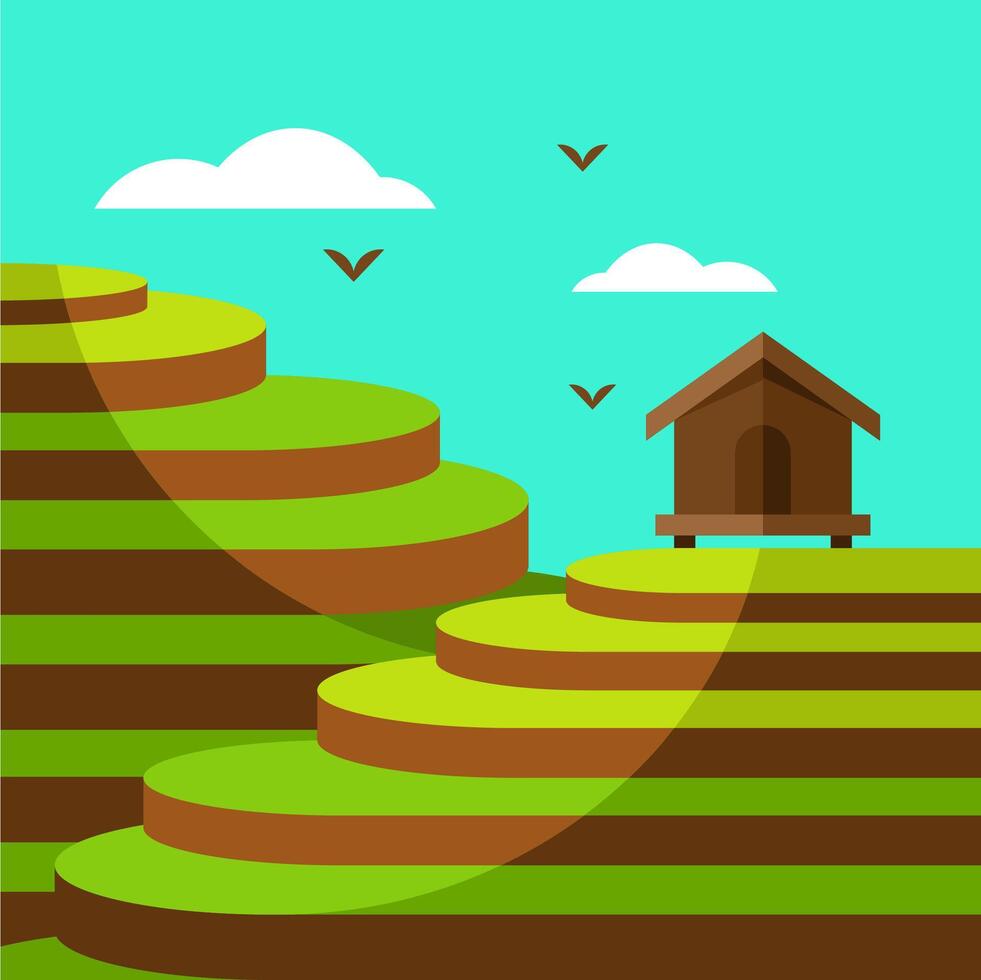 tradicional asiático bali isla arroz terraza agrícola paisaje ilustración vector