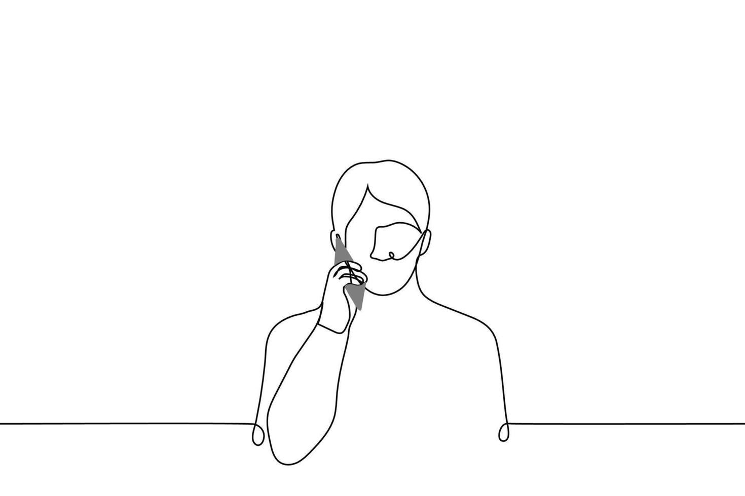 man standing with a phone to his ear - one line drawing . telephone conversation concept, phone call vector