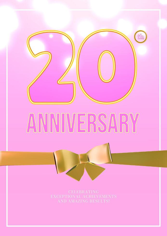 Anniversary celebration flyer 3d golden outline age number with bow vector