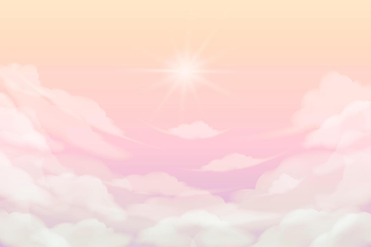 Pink sky with clouds and sun. Fantasy gentle background of dawn in soft colors. Fairytale landscape vector