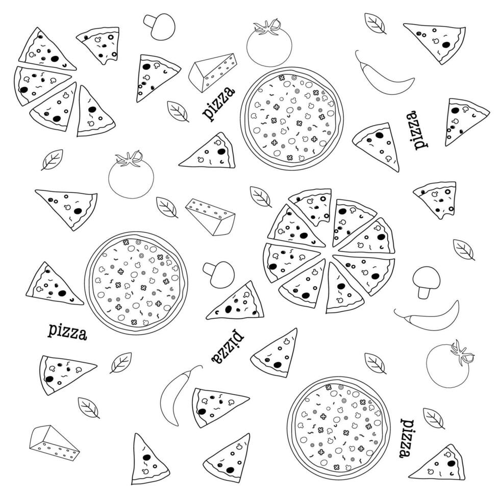 Doodle Pizza Pattern perfect for backgrounds, packaging, textiles, Food and Beverage Designs vector