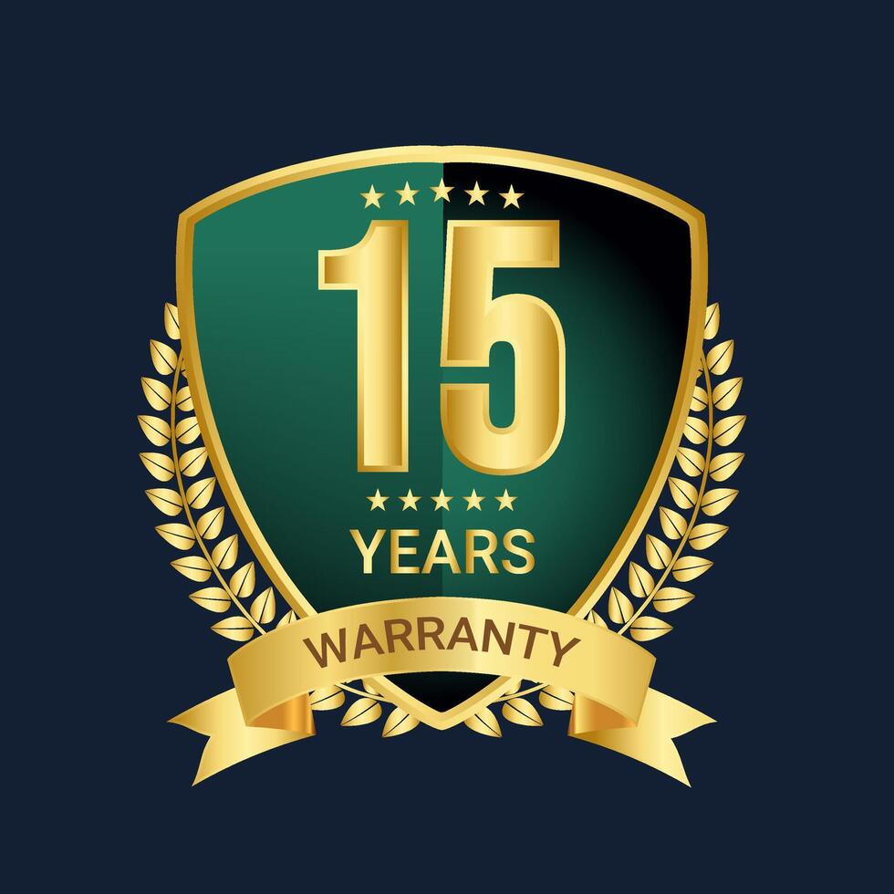 15 years warranty badges, logo, symbol, label and image vector