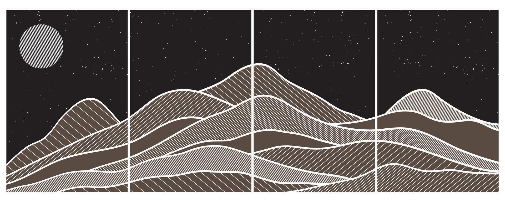 Set of mountain line art backgrounds, luxury wallpaper designs for covers, invitation backgrounds, white line designs, wall art and prints. vector