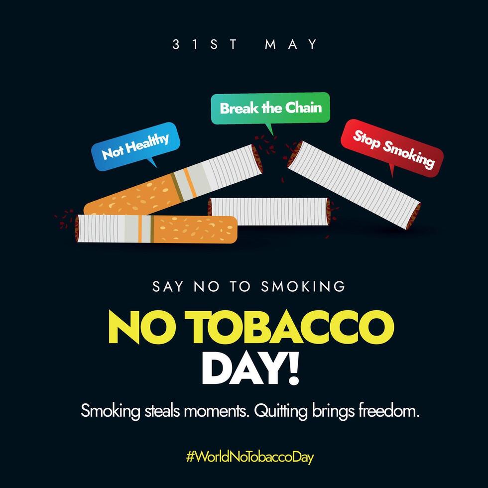 World No Tobacco Day. 31st May World No tobacco day celebration banner to spread awareness to quit smoking. The theme for 2024 is Protecting children from tobacco industry interference. Conceptual vector