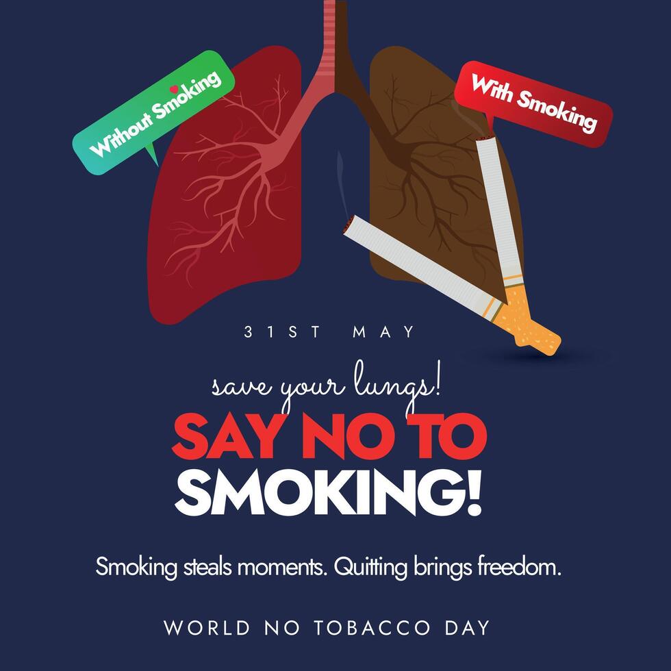 World No Tobacco Day. 31 May World No tobacco day awareness banner with inside view of lungs showing the difference between smoker lung and no smoker healthy lung. Say no to smoking conceptual banner. vector