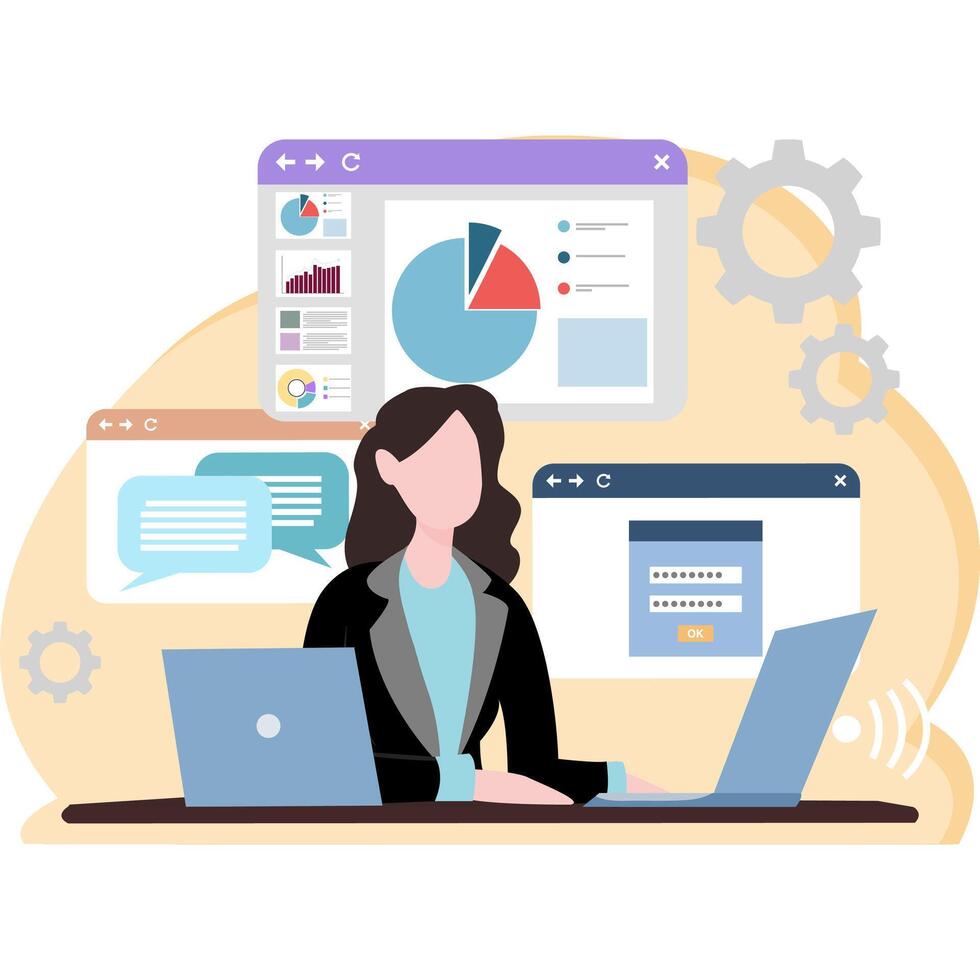 Business person working on laptop. vector