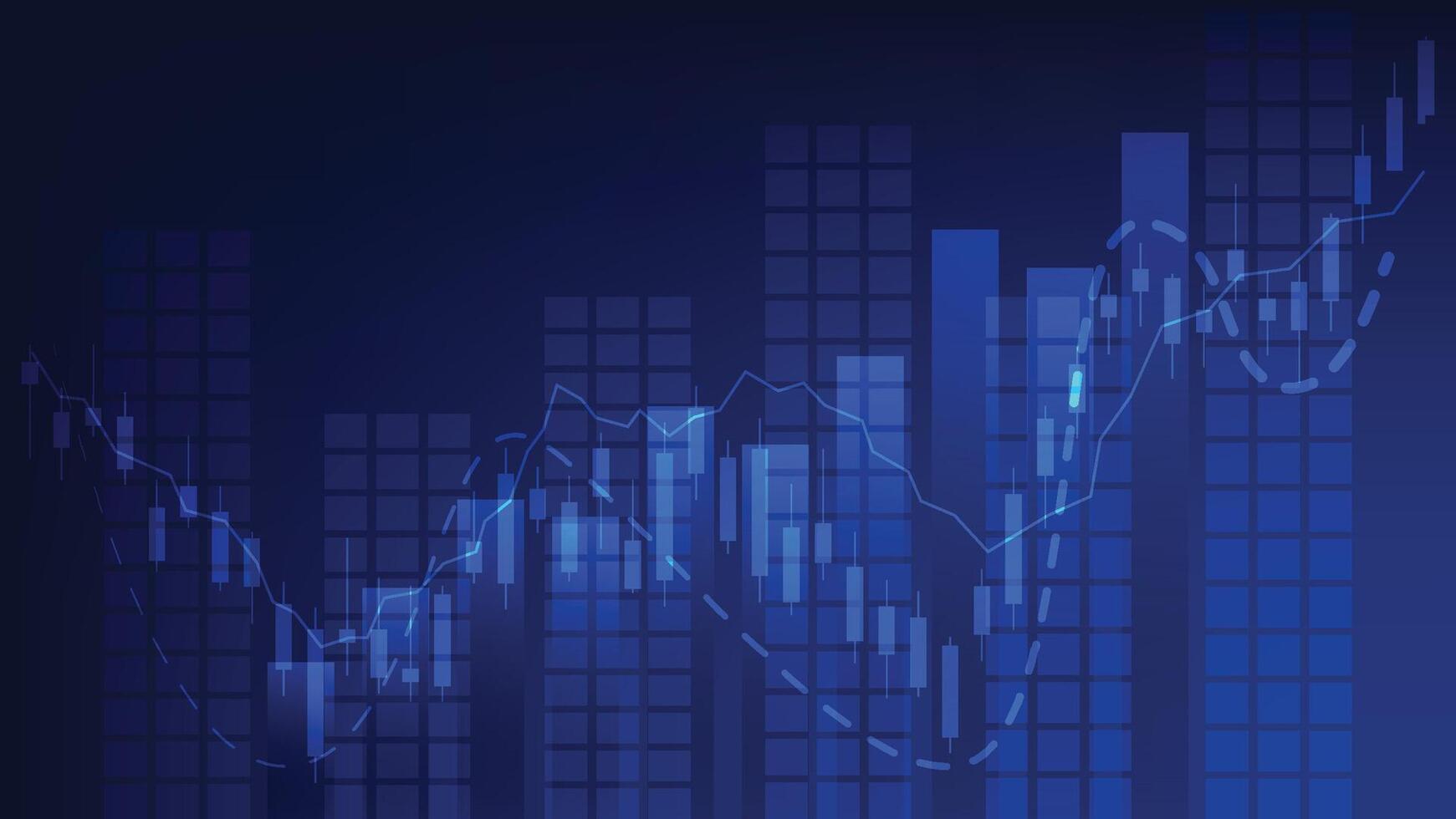 stock market candlesticks and bar chart on blue background vector