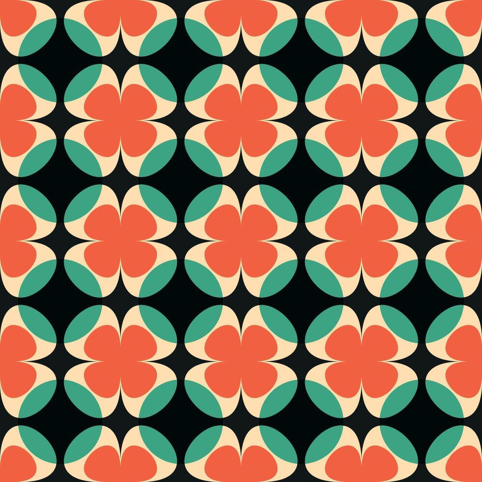 A colorful pattern of flowers with a black background vector