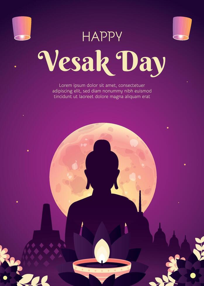 Gradient vesak vertical poster template design vector