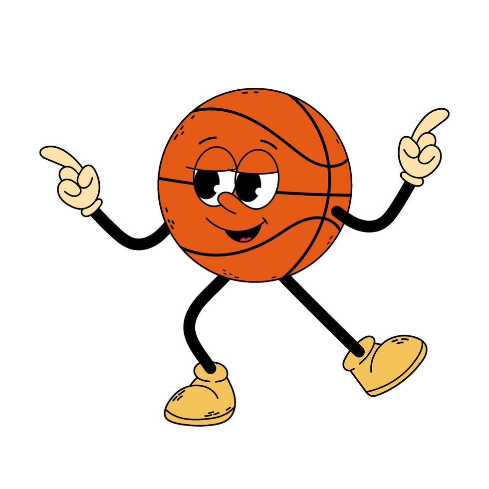 Groovy character basketball. Cool cartoon trendy retro style basketball character. Doodle comic illustration basketball. Basketball. vector