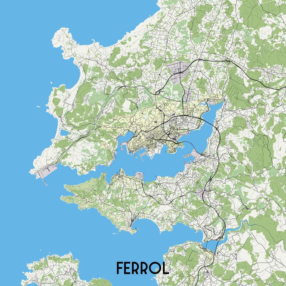 Ferrol Spain map poster art vector