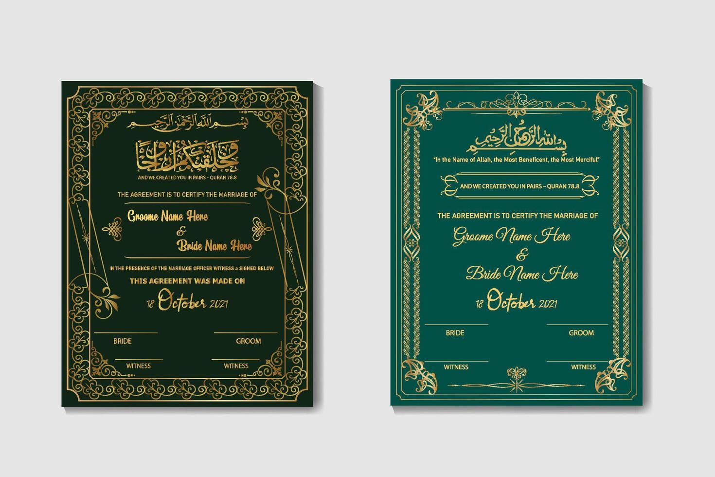 islámico matrimonio certificado modelo diseño vector