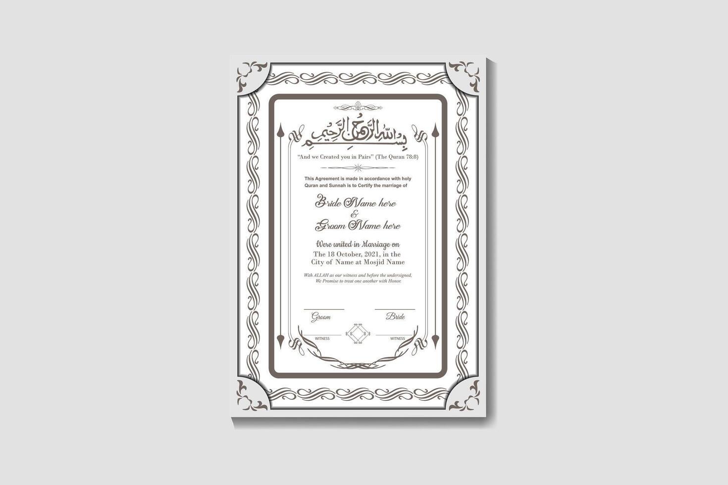 Islamic Marriage Certificate Design vector