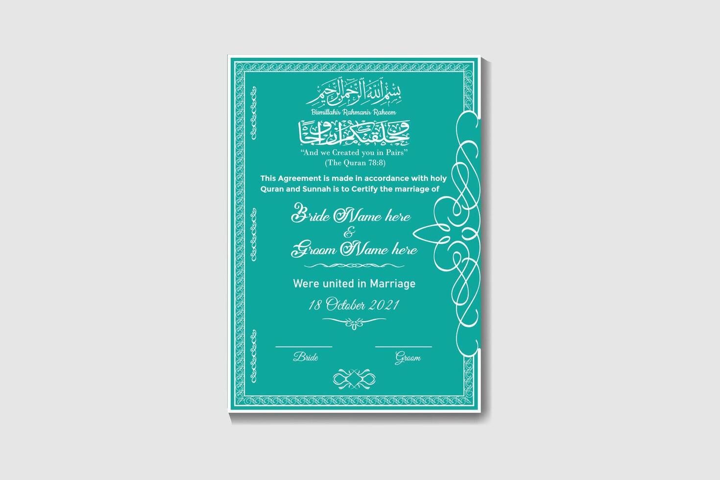 Luxury Islamic Marriage Certificate Or Design Template vector