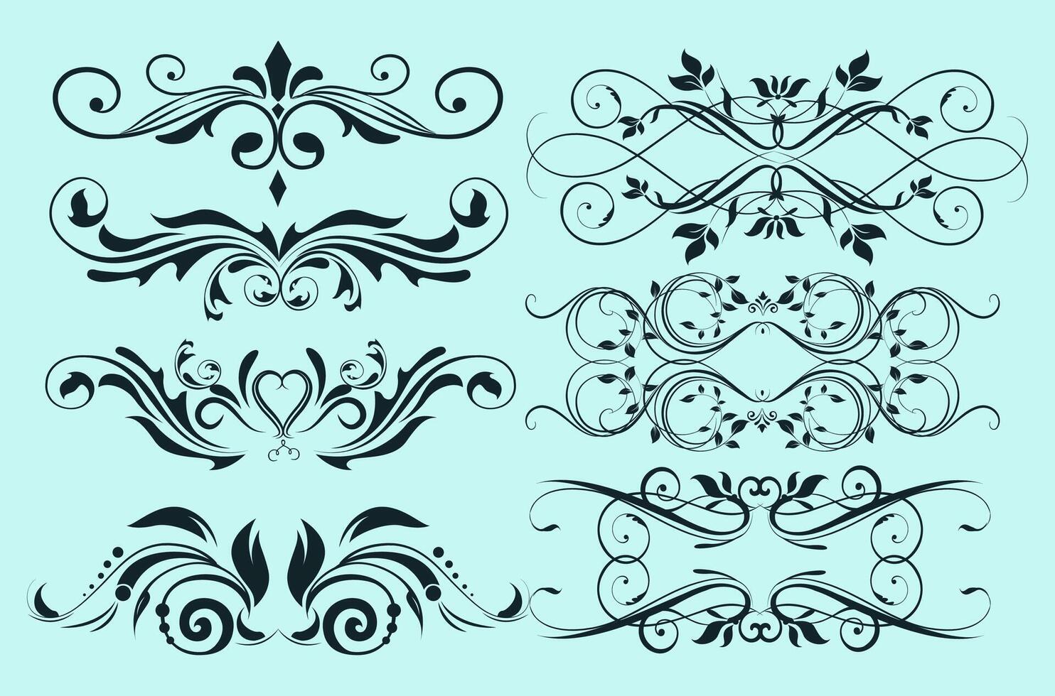 Decorative elements classical symmetric swirled shapes vector