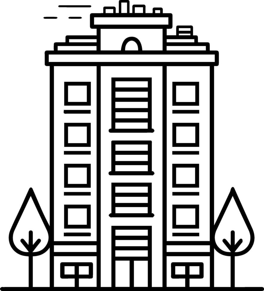 Building black line style illustration vector